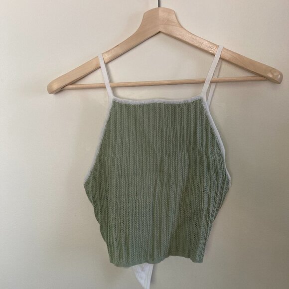 Sage Cotton Tank w Open Bow-Tie Back - Picture 1 of 2